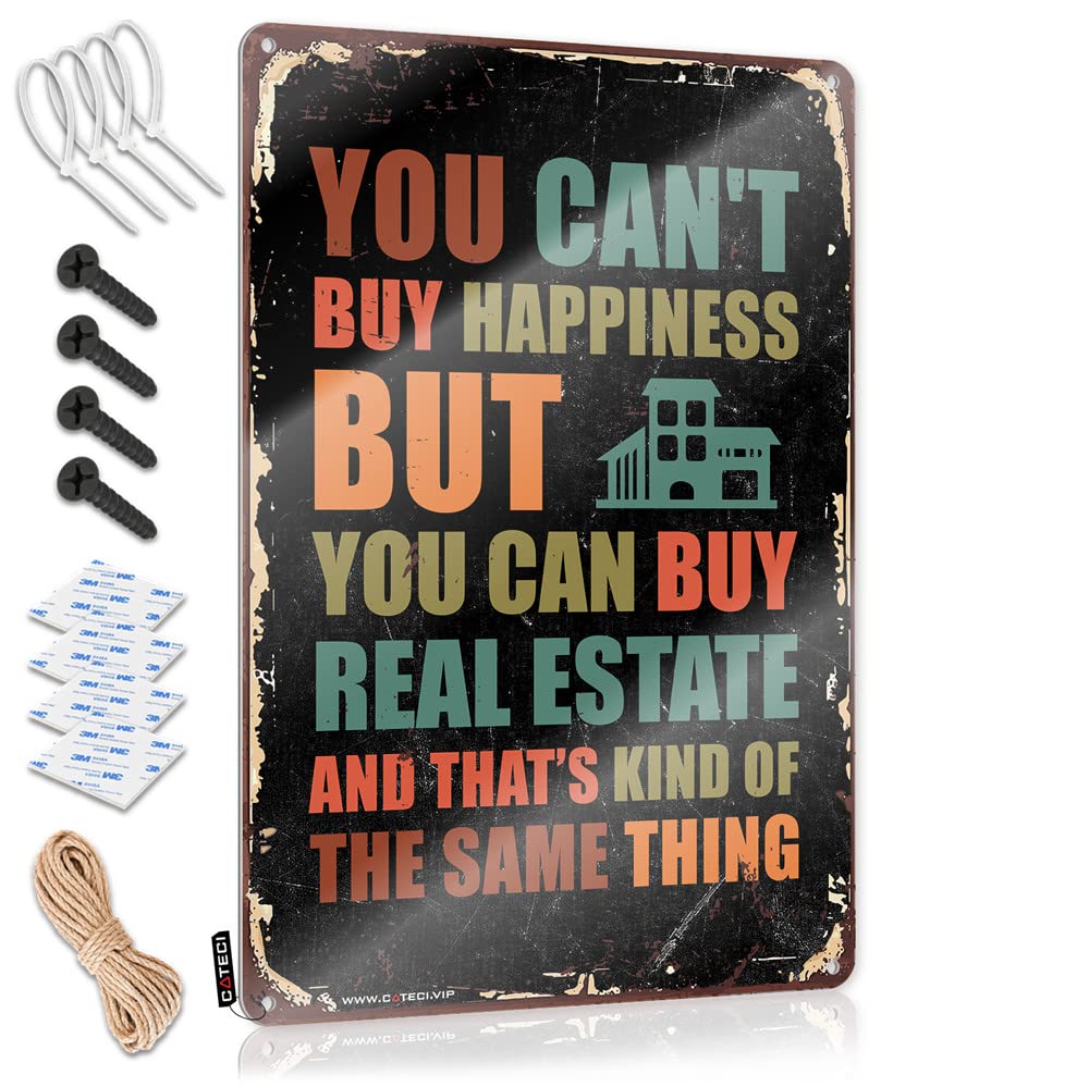 Tin Wall Decor Decore Ready To Hang - You Can't Buy Happiness But You Can Buy Real Estate Gift For Girlfriend For Winter(30X40CM)