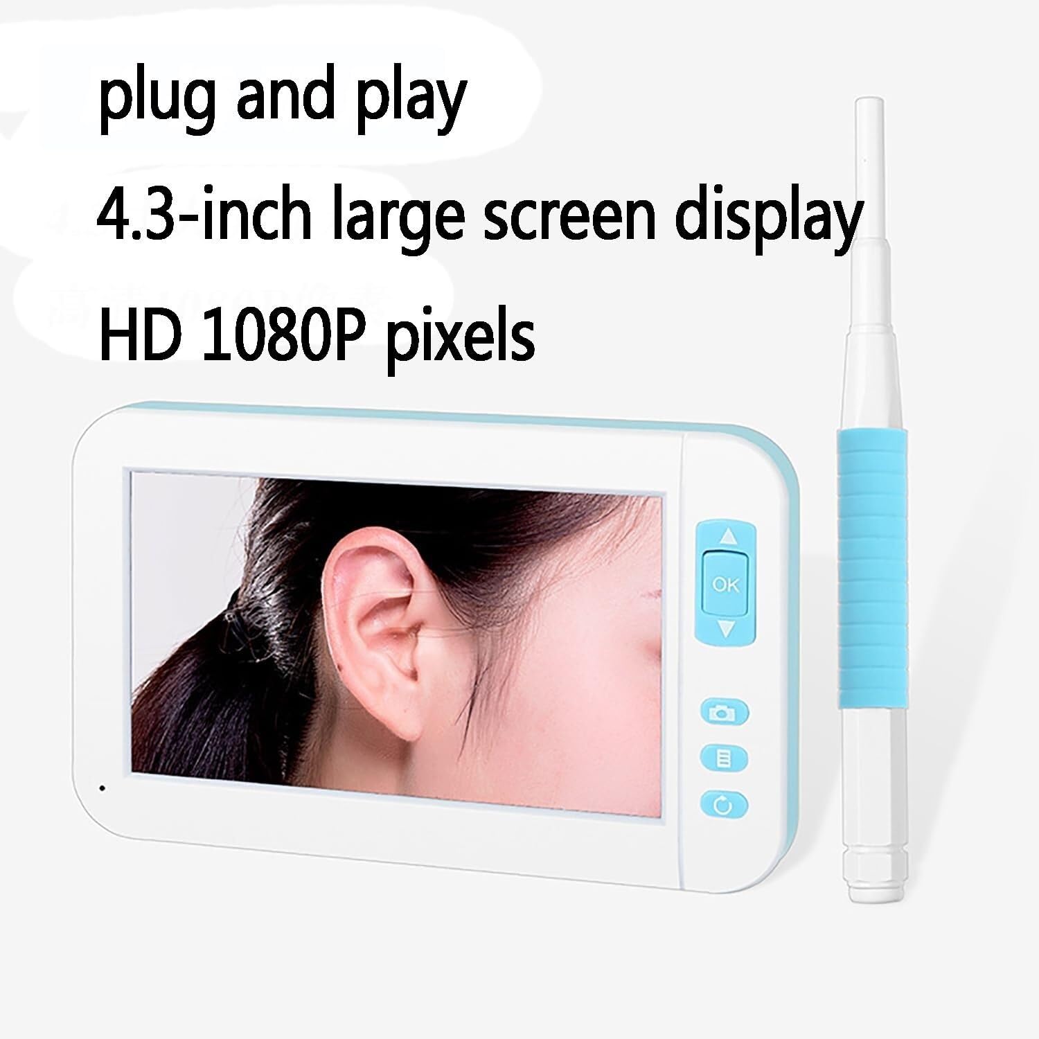 Przenośna cyfrowa kamera otoskopowa USB, funkcja Plug and Play, urządzenie do czyszczenia uszu HD 1080P 3,9 mm Len z ekranem IPS 4,3" i 6 diodami LED oraz uchwytem, ​​narzędzie do usuwania woskowiny
