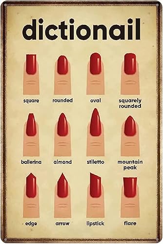 Tabla de formas de uñas, letrero de metal para salón de uñas, letrero de forma de uñas, letrero de estaño, placa retro, póster vintage, decoración