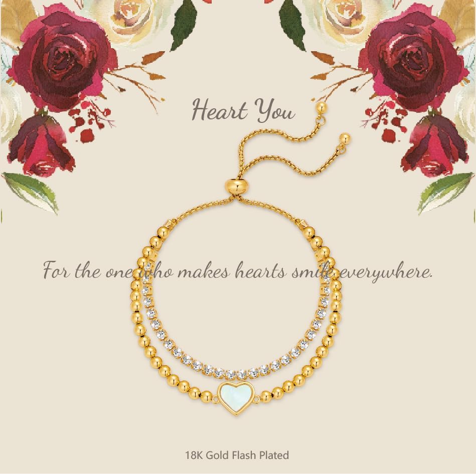 Elegant 18K Gold Double Layer Heart Charm Bracelet for Women Crystal Beaded Bolo Chain Adjustable Women's Fashion Jewelry - Image 2