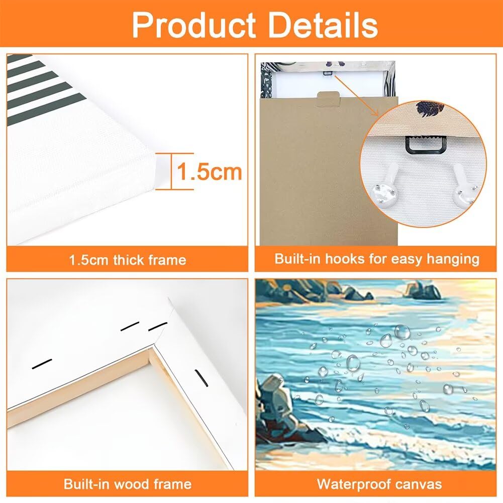 Wandbilder Strand 60x80cm, 3Pcs Leinwand Bilder Groß Wanddeko Wohnzimmer, Tropisch Leinwand Bilder mit Rahmen, Moderne Wandbilder Wohnzimmer Poster Set mit Haken, Wand Deko Schlafzimmer Poster, -2030