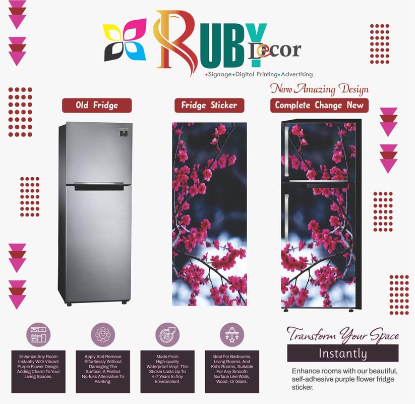 RubyDecor Vinyl Fridge Sticker | Fridge Door Stickers | Double Door Fridge Stickers | Refrigerators Sticker | Fridge Wrap | Fridge Wallpaper Double Door Waterproof 161x52 cm PVC Vinyl Kitchen Decor 3