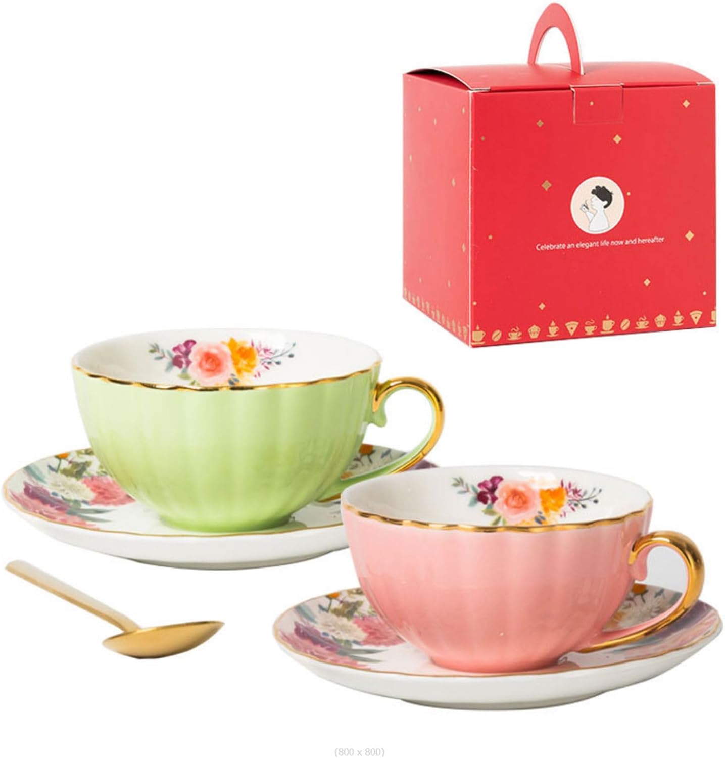 Elegant European Styles Coffee Cup Elegant New Bone China Set for Afternoon Teas Vintage Flower Pattern Home Breakfast Service