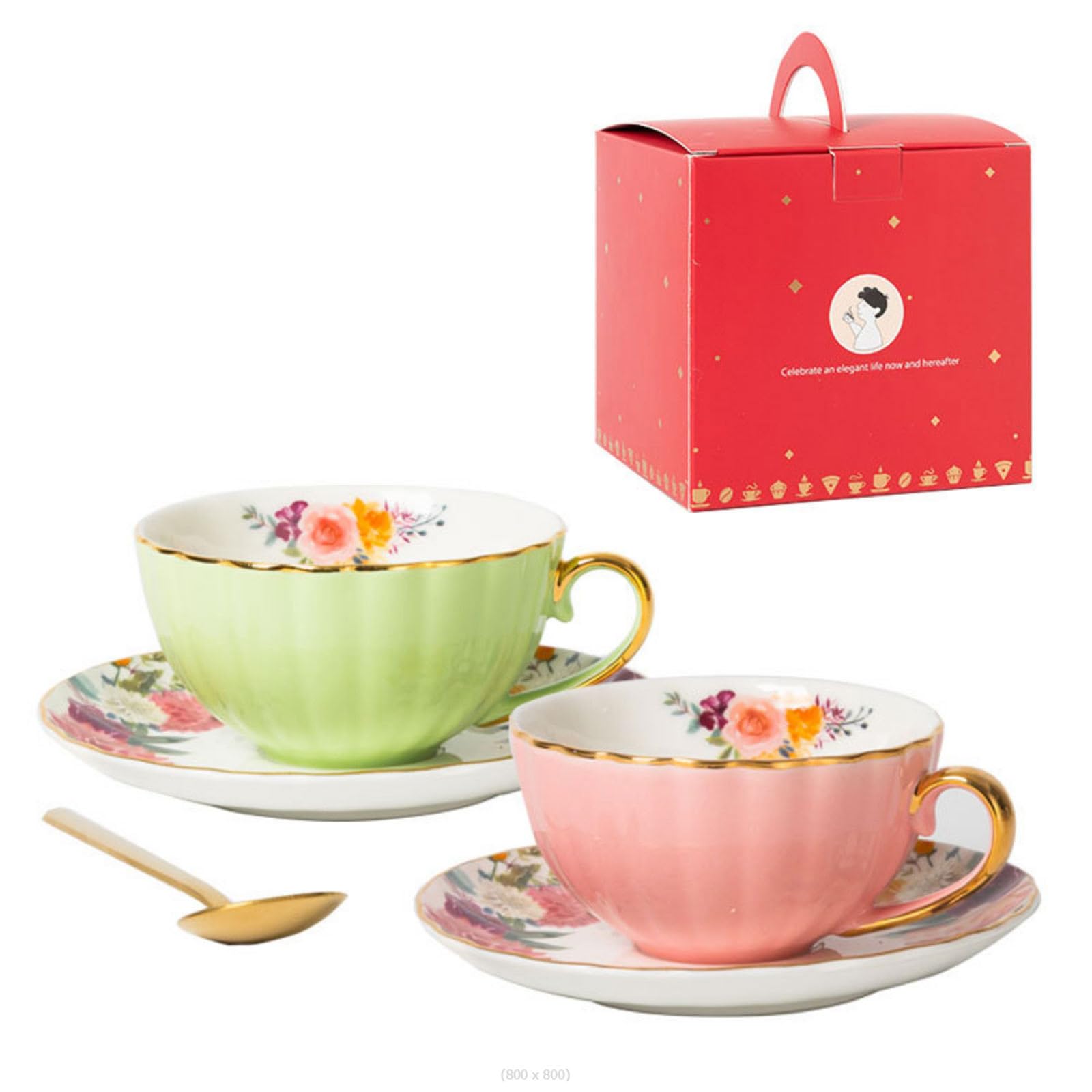 Linvimia Flower Bone China Teas Cup Set Ceramic Teas Cup and Saucer Set with Flower Pattern for and Cafe Use Espressos Cups