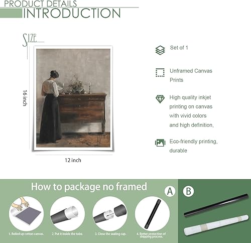 Miniatura 7 de uoyien Lienzo danés vintage para pared, obra de arte famosa de mujer, pintura al óleo, pintura al óleo, impresión estética de academia oscura del