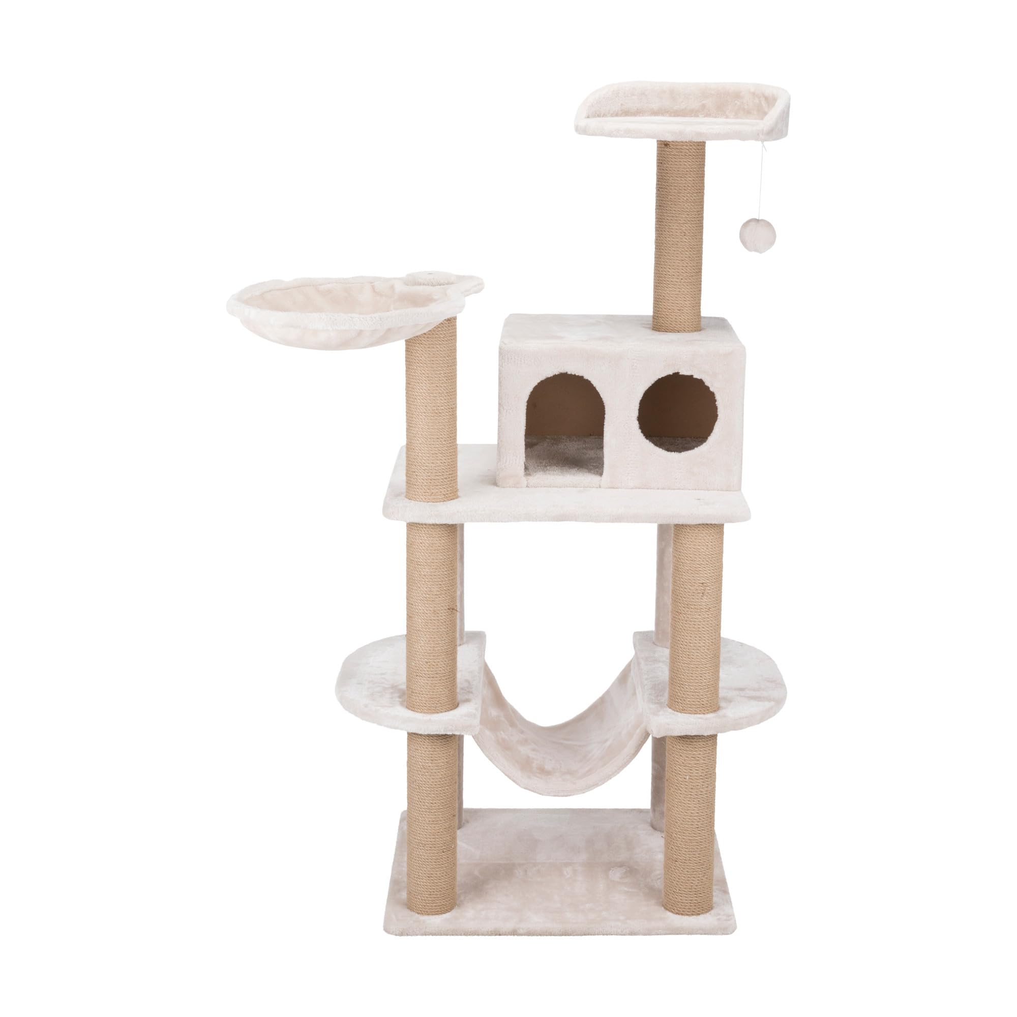 TRIXIE Federico 56-in Cat Tower, Jute Scratching Posts, Cat Tree with Condo, Platform, Hammock, Dangling Cat Toy, Greige