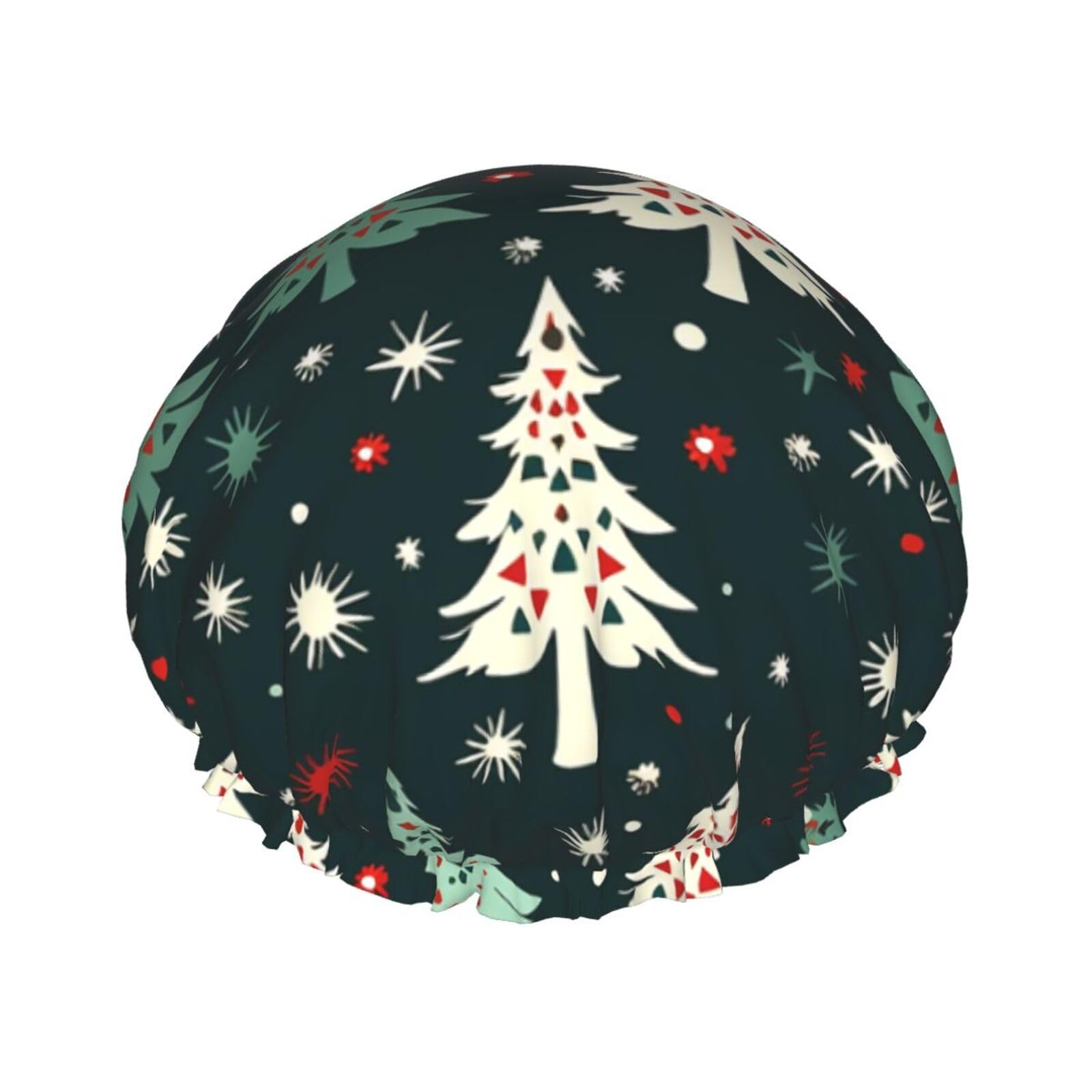Christmas tree pattern Shower Cap for Women Reusable Waterproof Shower Bonnet Washable Elastic Band Bath Hair Hat Double Layered Bath Cap Extra Large for Long Hair