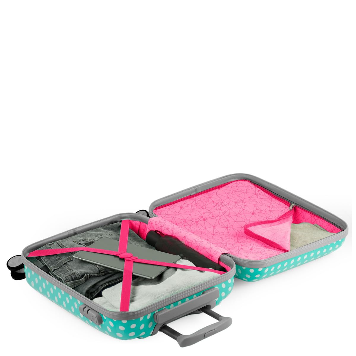 ITACA - Maleta Cabina Infantil con Ruedas Giratorias. Maleta Infantil de Viaje Ligera para Niños, Equipaje de Mano, Compatible Ryanair. Candado de Combinación, Topos Menta