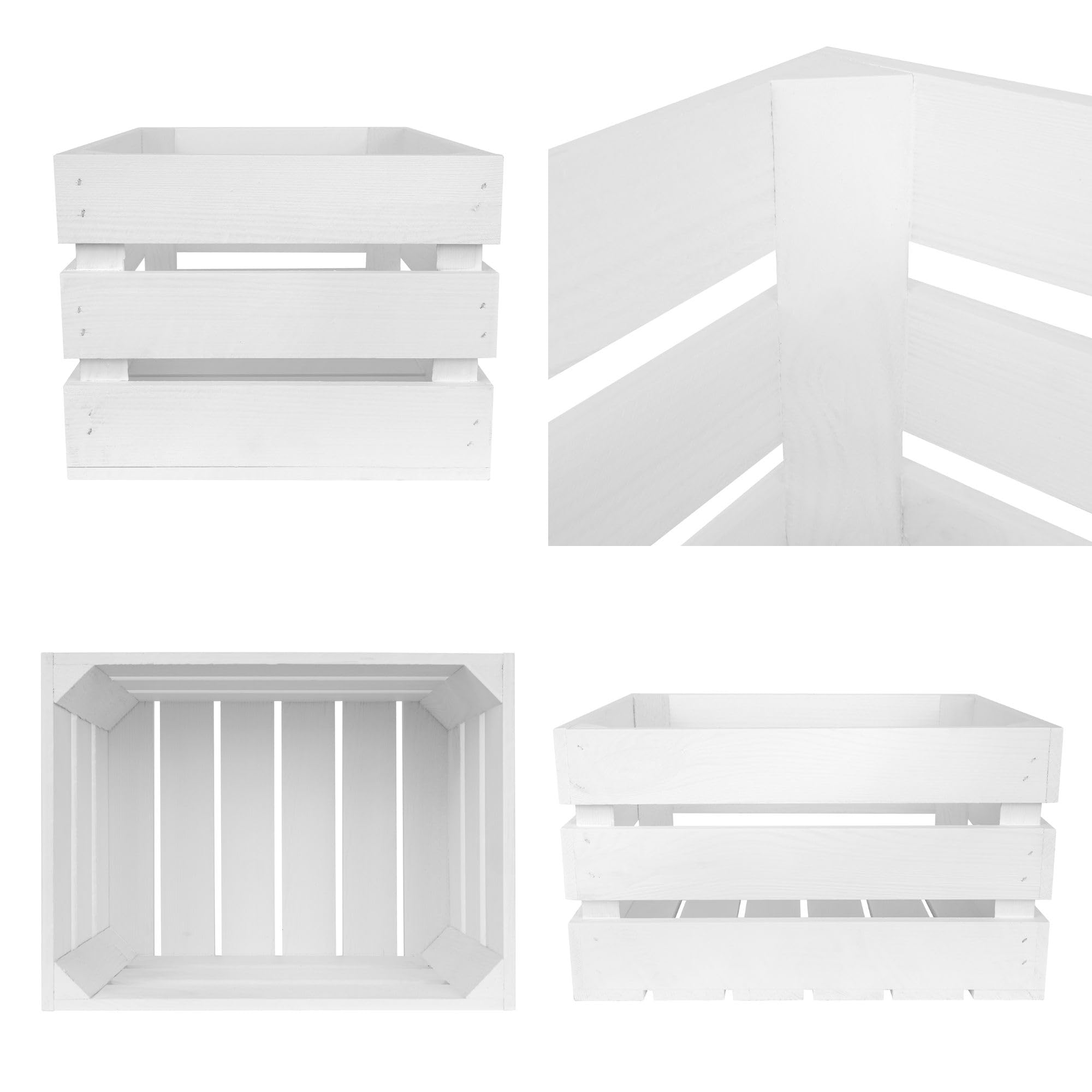 Creative DECO 3 x Cajas de Madera Natural Decorativa Blanca 40 x 30 x 23 cm | Cesta de Madera Ideal para Almacenaje Regalo Fruta Decoración Bricolaje Manualidades | Documentos Juguetes Herramientas