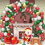 Merry Christmas Balloon Arch Garland Kit - 115 Pieces Green Red White Gold Confetti Balloons with Santa Claus Mylar Balloon for Christmas Party Decorations New Year Baby Shower Birthday Party Supplies