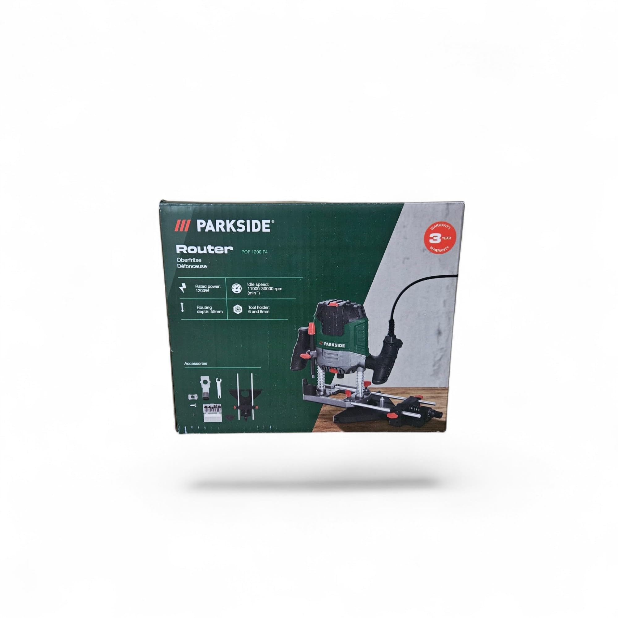 Parkside Fresadora de Superficie Router 1200W, POF 1200 C2, Router, Fijo, Metales no Ferrosos