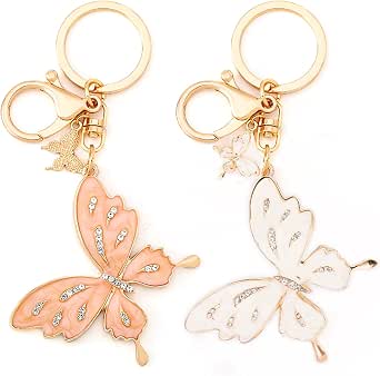 2 Pcs Bling Butterfly Keychain, Crystal Bling Diamond Keychain, Blue