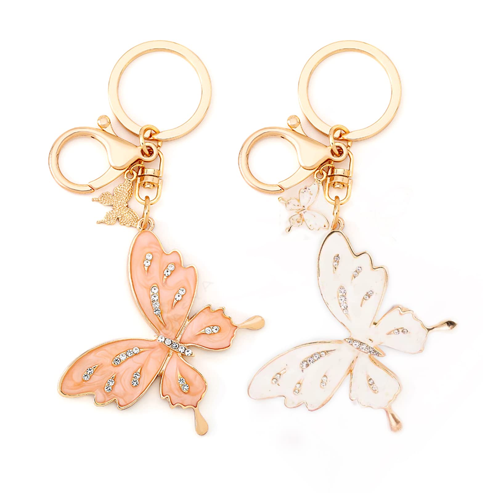ROPAKED 2 Pieces Butterfly Keychain Cute Key Chains Crystal Bling Diamond keychain Accessories for Women Car Keys, Pink