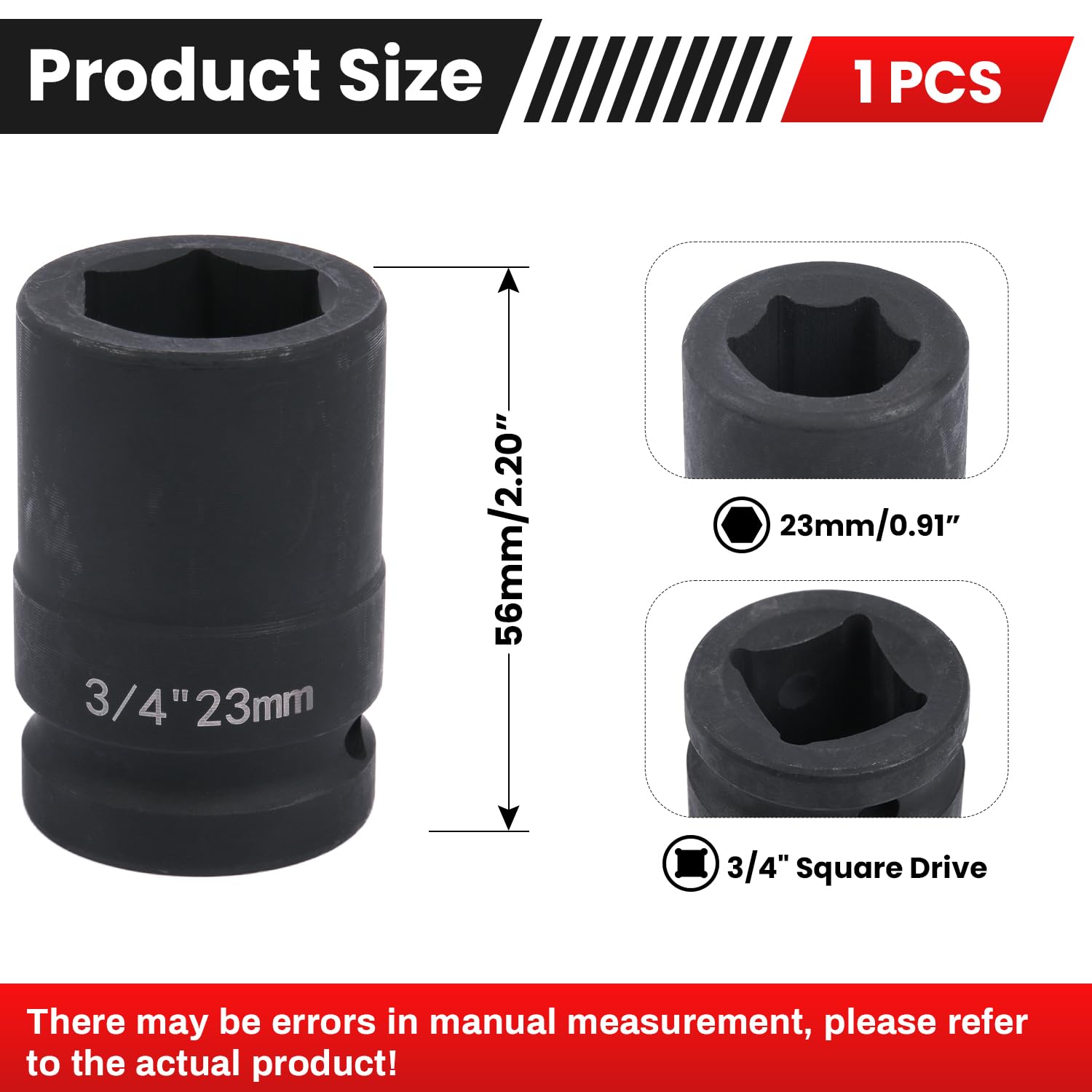 Deep 6-Point Impact Socket 3/4" Drive 23mm,Chrome Molybdenum Steel, Anti-Rust Metric Hex Socket for Car Repairs and Impact Wrench - Image 2