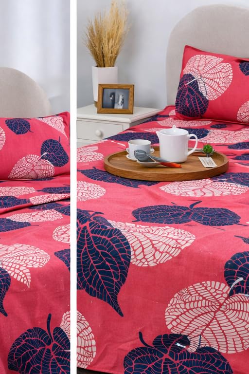 Image of BSB HOME 2 Bedsheet Combo Set with 4 Pillow Covers - Premium Cotton Glace Cotton Microfiber Printed Double Bedsheets, 2 Elegant Colors, Soft Breathable Luxury Bedding Set - Light Pink & Grey