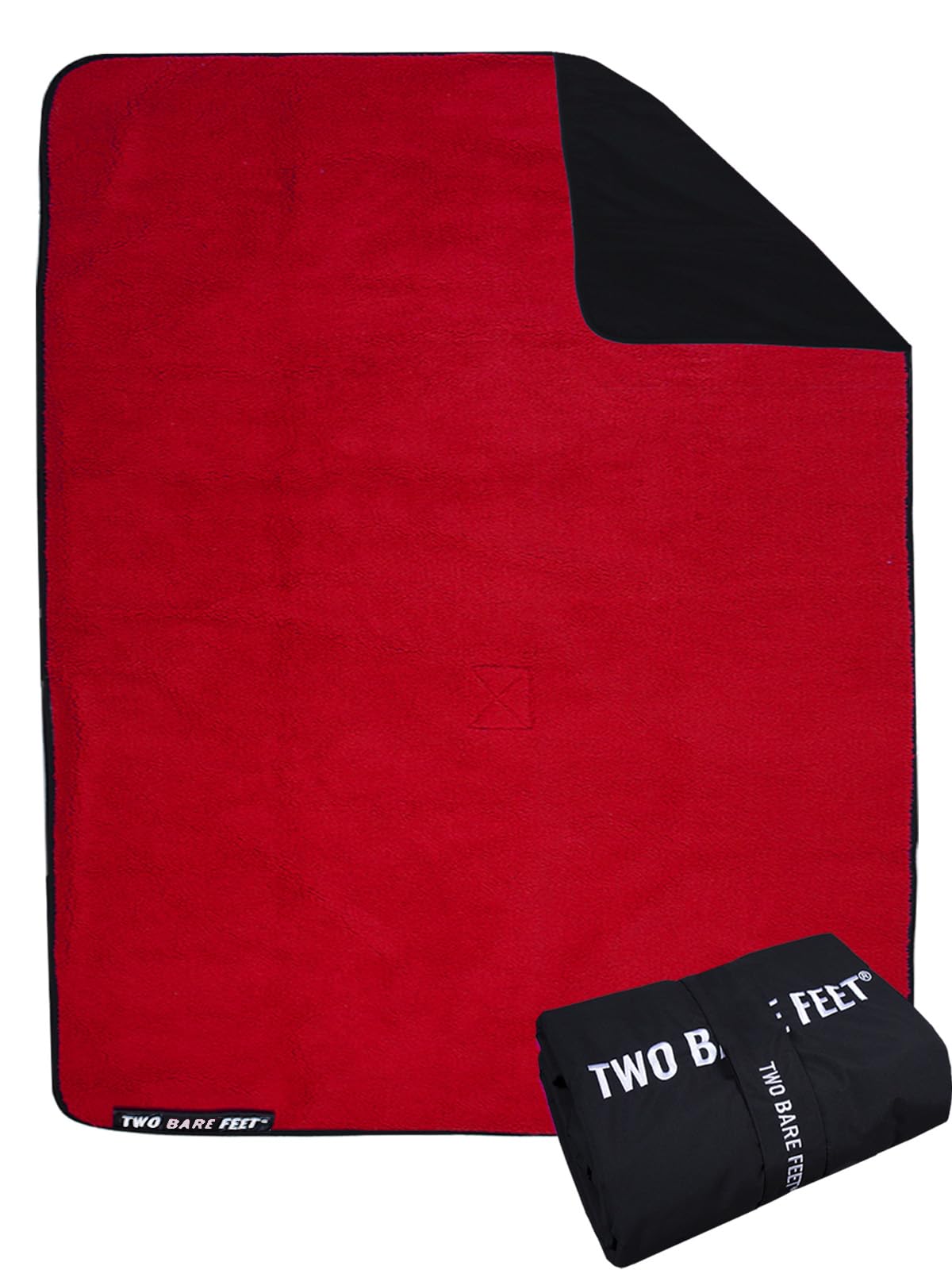 Two Bare Feet Black/Red Sherpa Lined Waterproof Beach Travel Blanket For Surf, Swim, Sup, Watersports And Outdoor Sports - Sherpa Fleece, Waterpoof, Roll Up, Portable (, 145Cm X 145Cm)