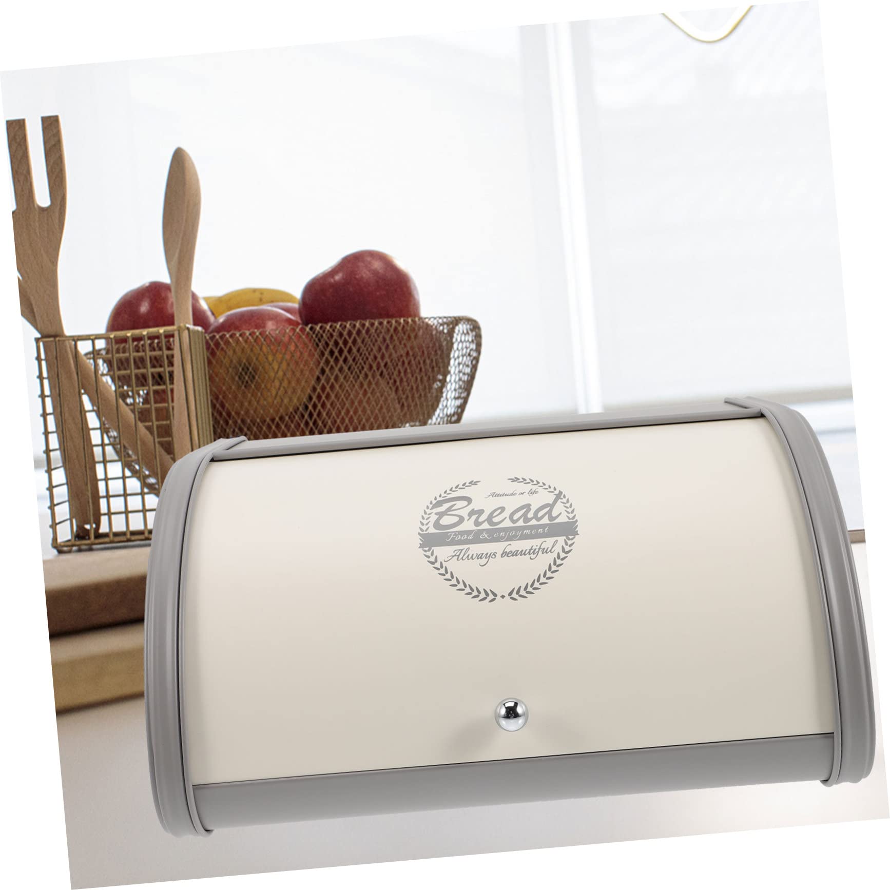 TOYANDONA de Cocina de Hierro Galvanizado con Tapa Abatible Contenedor Reutilizable para Guardar Pan y Snacks Organizador de Mesa con Gran Capacidad y Diseño Nórdico y Gris
