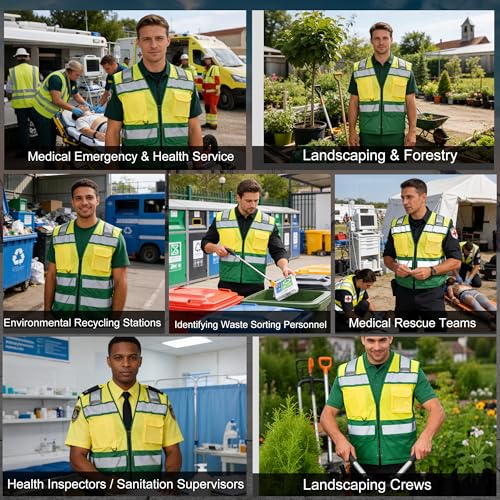 Image of High Vis Reflective Safety Vest for Men Women Zipper Ipad Pockets Mesh Construction Apparel Neon Vest for Work