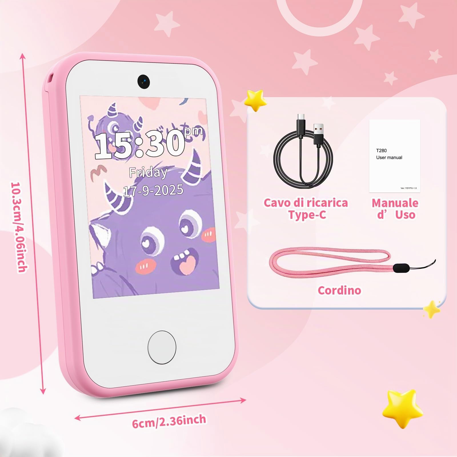 CHAKEYAKE Telefono per Bambini 4G Sbloccato, Smartphone per Bambini con Doppia Fotocamera, Schermo Touch HD 2.8", Lettore MP3, Torcia, Giochi Educativi, Regalo per Bambini e Bambine 3-12 Anni