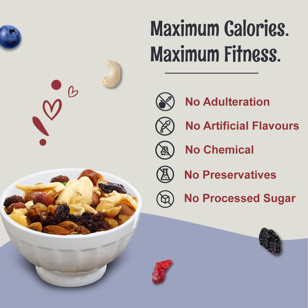 Khari Foods Nuts Berries Snack Trail Mix, 6 in 1 Mix of Almonds, Cashews, Pumpkin Seeds, Dried Cranberries, Blueberries, Black Raisins, High Energy Dry Fruit Snacks, No Palm Oil (100g) 3