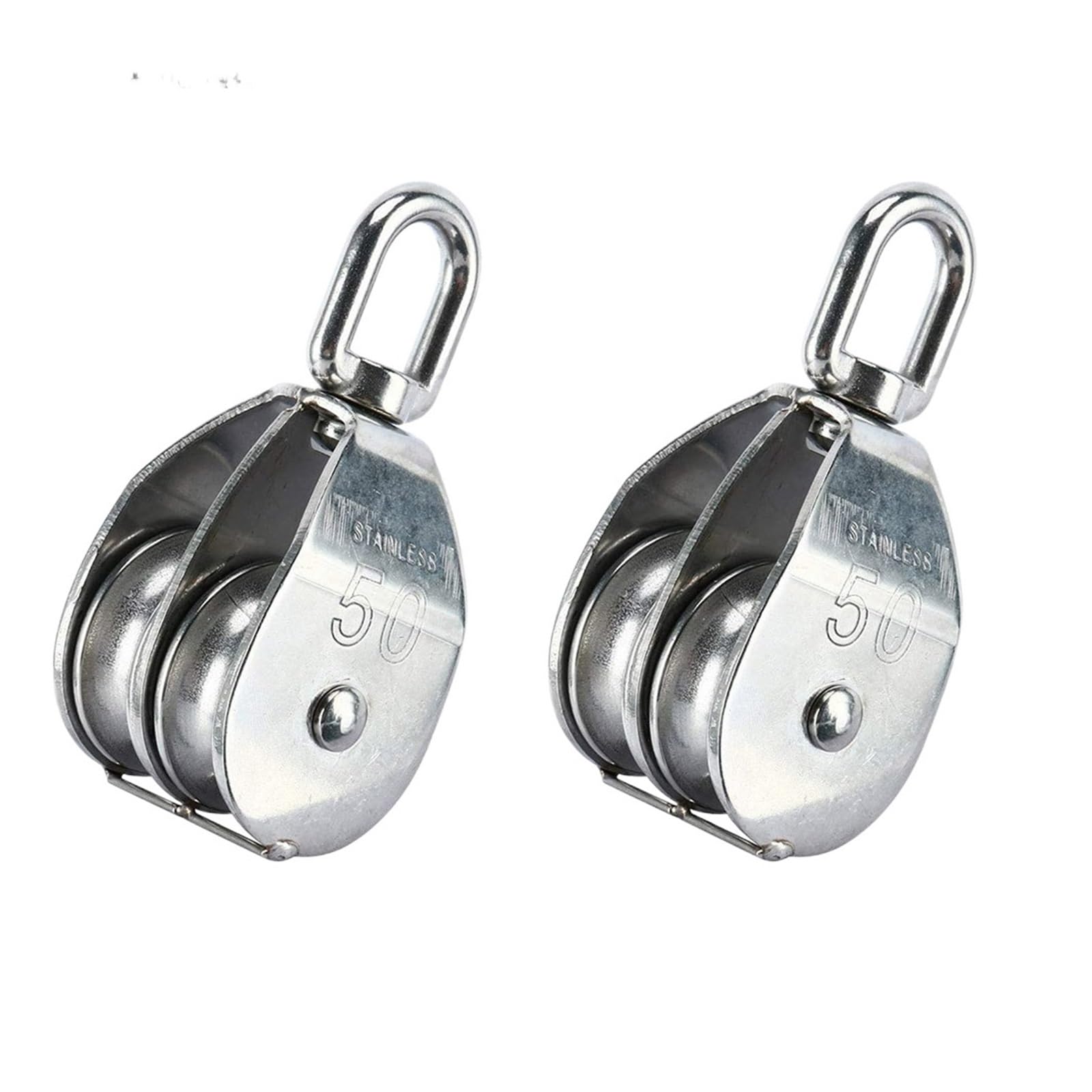 2 Pieces M50 Lifting Double Pulley Block 304 Stainless Steel Crane Rotary Hook Double Pulley Loading M50 Double Pulley;