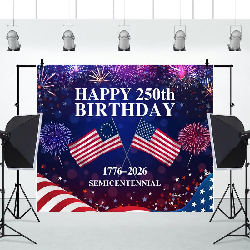 Telón de fondo USA 250 aniversario 10x8ft bandera y fuegos miniatura 7