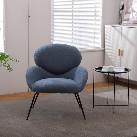 ATGHYURT Mid Century Modern Accent Chair Upholstered Reading Chair Armchair Sherpa Chairs with Black Metal Legs, Comfy Lounge Chair Recliner Chair for Reading, Living Room and Bedroom Cover