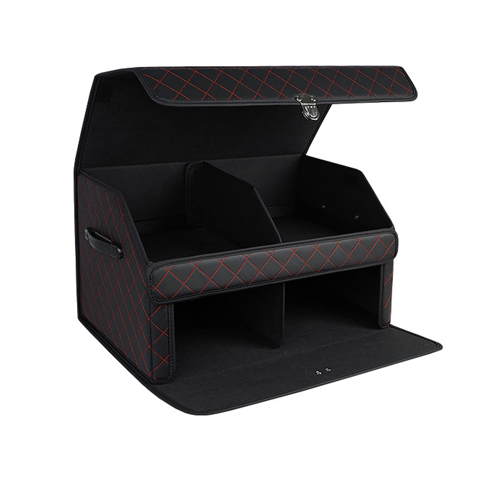 Generico Organizzatore per Bagagliaio Auto - Moderno, Nero, a 2 Livelli, in Similpelle PU Impermeabile, Pieghevole, Antiscivolo, Contenitore per Bagagliaio Auto (Nero a Quadri Rossi 60 * 36 * 34 cm)