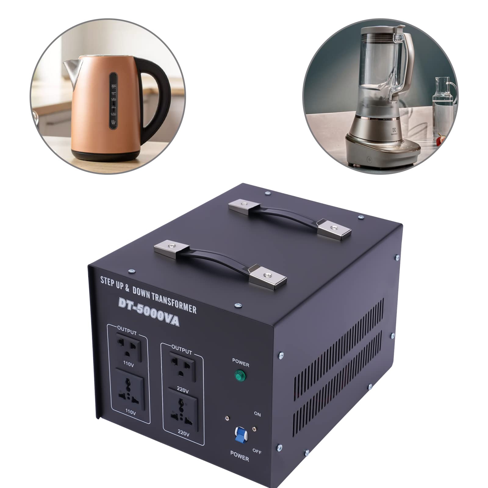 Trasformatore di tensione da 4500 W, 110 V a 220 V e 220 V a 110 V, trasformatore di tensione con 4 prese, protezione da sovraccarico, funzionamento silenzioso 20 dB, per dispositivi domestici e da
