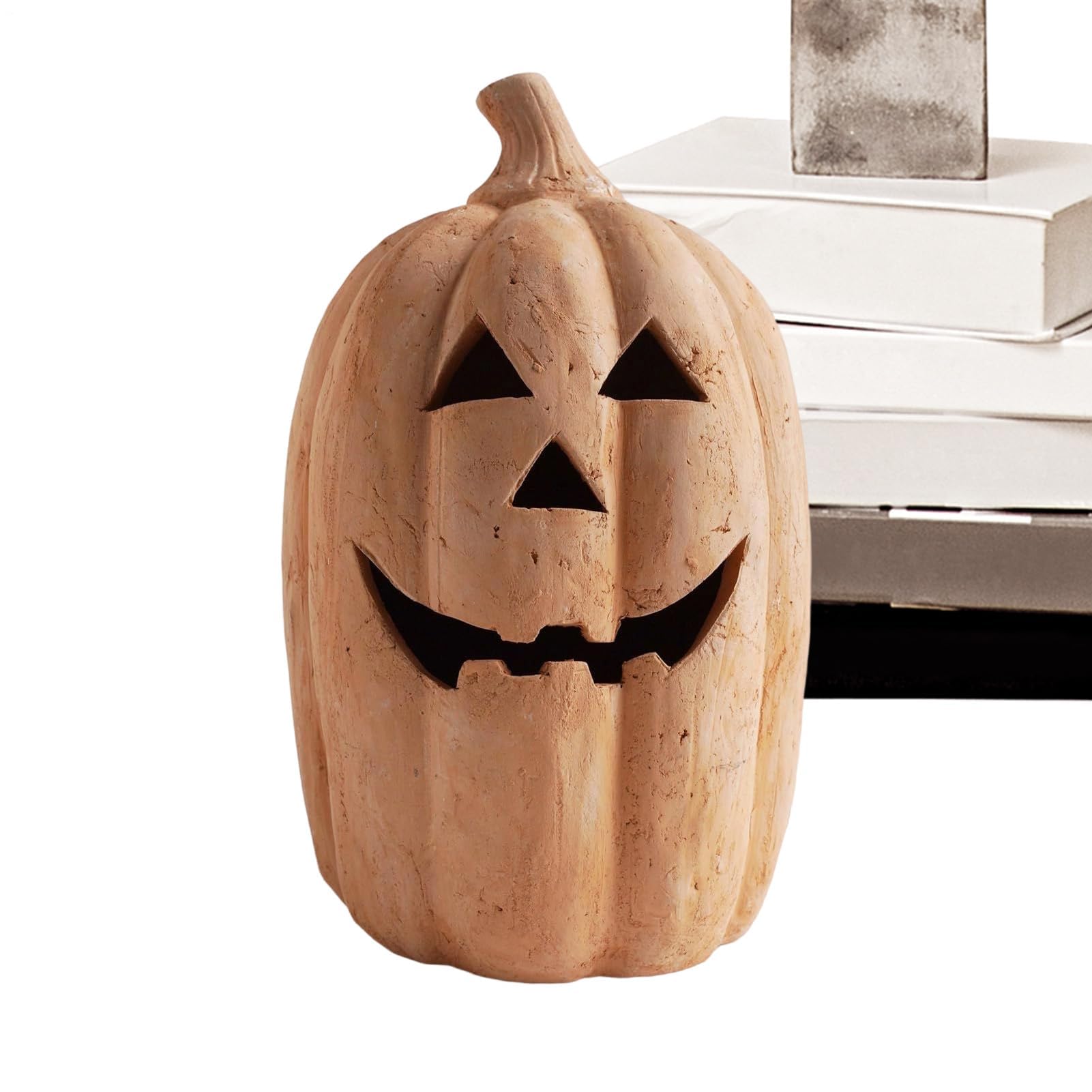 Latarnia dyniowa z terakoty - duża jesienna dekoracja na Halloween - ręcznie robione dekoracje do wnętrz na zewnątrz do drzwi wejściowych, trawnika, imprezy domowej i sypialni