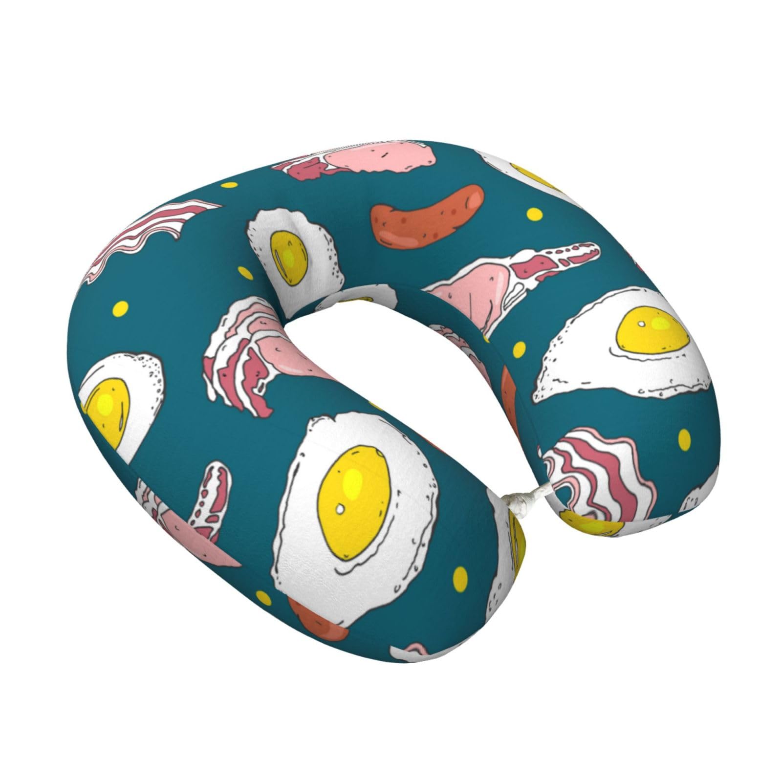 LKYMOH Breakfast Bacon Eggs Sausages Food Parties, Travel Neck Pillow U-Shaped Memory Neck Support Soft Comfortable With Washable Cover For Airplane Car Traveling and Office