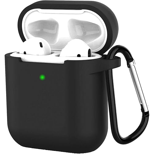 iBarbe Compatible with AirPods Case Cover, Soft Silicone Protective Skin (Front LED Visible) Designed for Airpod 2/ AirPod 1 with Keychain Accessories, Women Girls Men Boys-Black