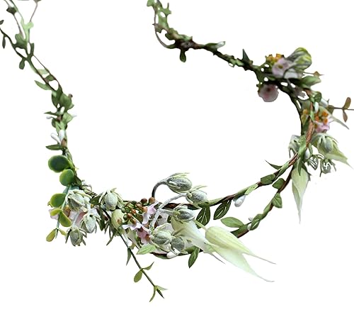 LLinfflr Diadema de flores bohemias, corona de flores para novia, corona de pelo, diadema floral, aureola, fiesta, graduación, boda, fotos, color