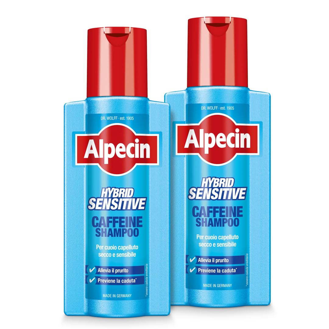 Alpecin Champú Hybrid Cafeina, 2 x 250 ml, para cuero cabelludo seco o picor