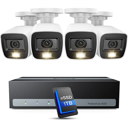 ANNKE Security Camera System, 3K Lite 5-in-1 H.265+ 8CH eDVR with 1TB eSSD and (4) 1080p (2MP) Weatherproof Surveillance Wired Cams, AI Human/Vehicle Detection, Smart Color Night Vision, Email Alert