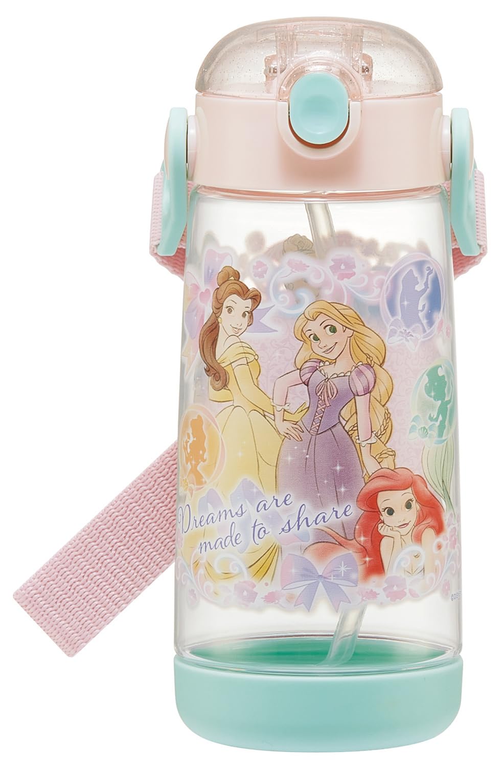 Skater PDSH5-A Children's Water Bottle with Straw, 16.2 fl oz (480 ml), One-Touch, Silicone, Disney Princess 25 Girls : Home & Kitchen