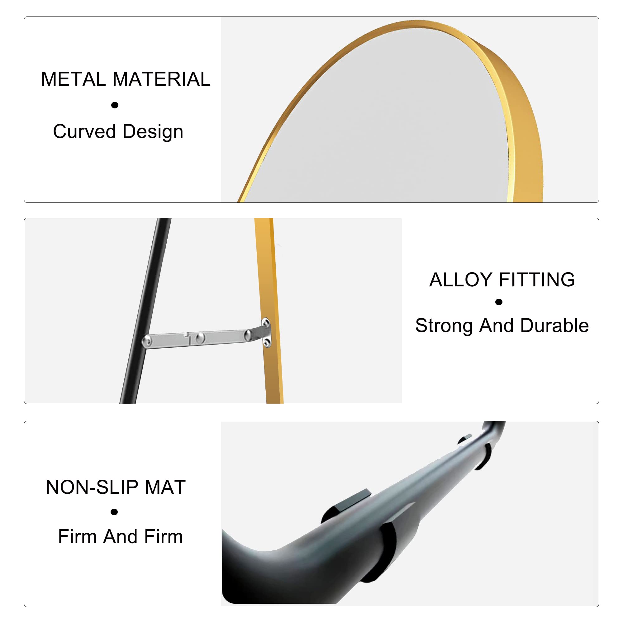 BAOPIN Arched Full Length Mirror with Stand, 57.5" x 14.2" Fully Assembled Dressing Floor Wall Mirror Hanging or Leaning Against Wall, Aluminum Alloy Frame, Large Arched Mirror for Living Room