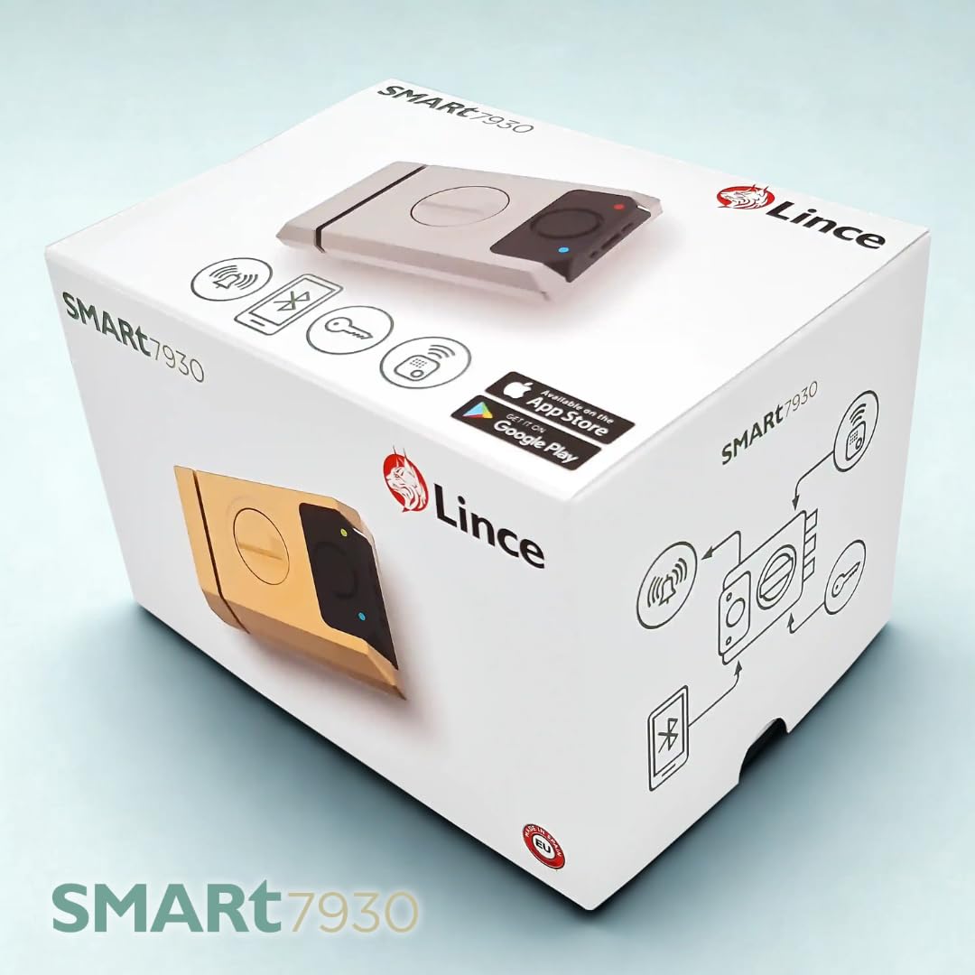 Lince SMARt7930 Cerradura inteligente para puerta – Cerrajo con alarma de 100 dB, control por aplicación, control remoto y llave reversible de alta seguridad – Recargable por USB-C – Color Oro
