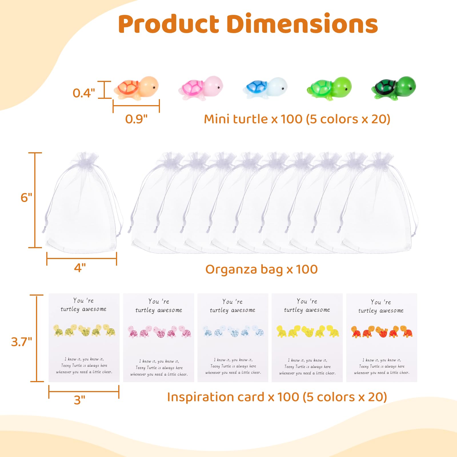 YOFAPA 100 Sets Inspirational Turtle Gifts, 100 Thank You Note Cards Greeting Cards, 100 Mini Sea Turtle Figures, 100 Organza Bags for Appreciation Pocket Favors - Image 3