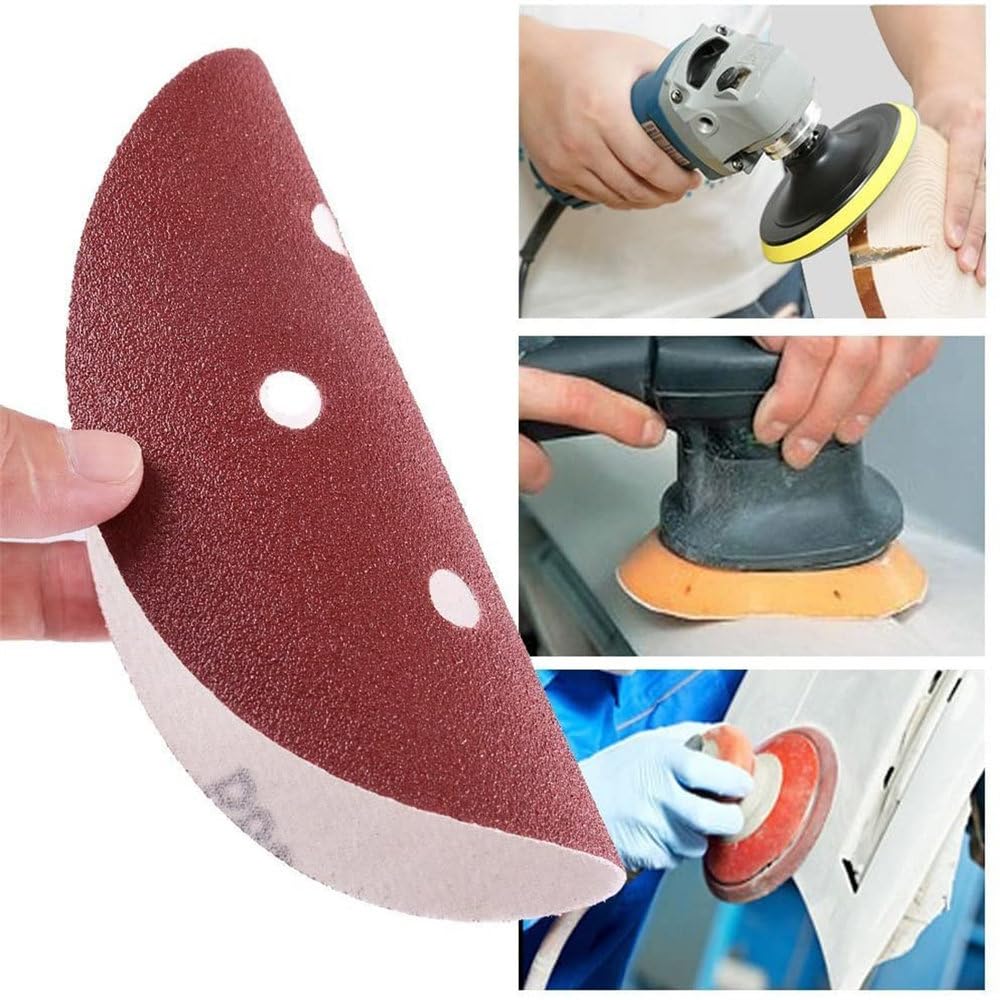 Discos de Lijado de 6 Pulgadas, 6 Agujeros, 150 mm, Grano 60-2000, Papel de Lija Flocado, lijadora Orbital con Gancho y Bucle, Papel de Lija de óxido de Aluminio, Grano