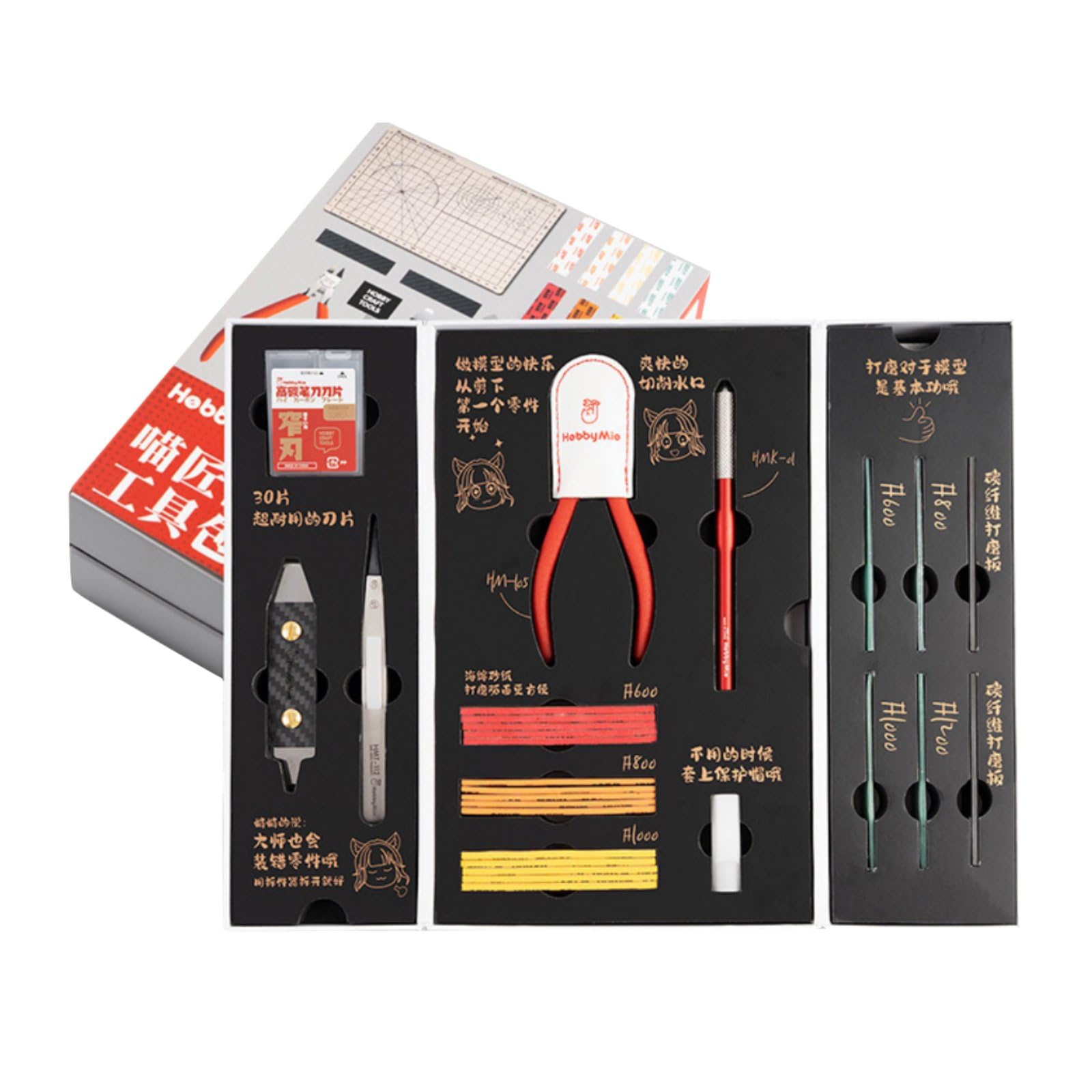FytStycale Hobby Montagezange Modellbau Werkzeugset Bastelmesser Cutter Pinzette Und Schleifstücke mit Ordentlicher Box für Strukturierte Arbeitsabläufe für Anfänger Modellhobby Zuhause