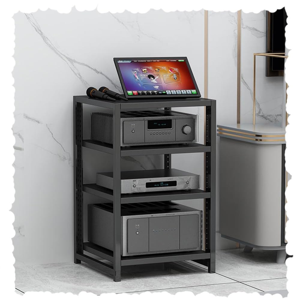 HAEKEBC 4/5/6 Tier Media Storage Cabinet Adjustable AV Media Stand Wooden Shelves Stereo Rack AV Cabinet Audio Video Components Cabinet Home Corner Media Center(Black,60cm-23.6in)