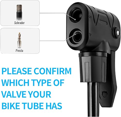 Miniatura 8 de NUWAB Mini bomba de bicicleta, bomba de bicicleta de mano portátil de 10 pulgadas, 100 PSI, soporte Shrader y Presta, bomba de bola de salida de