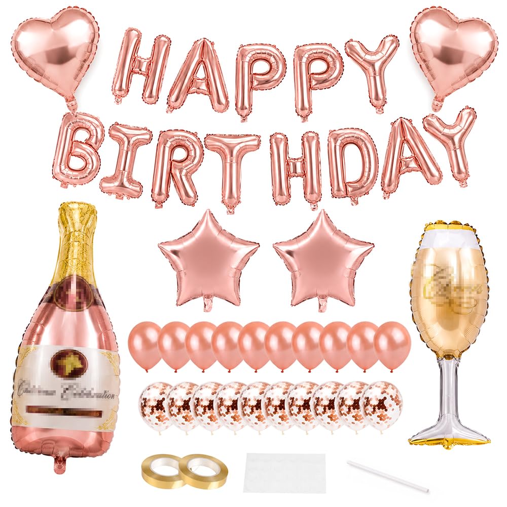 43-Piece Rose Gold Birthday Decorations With Balloons For Women And Girls