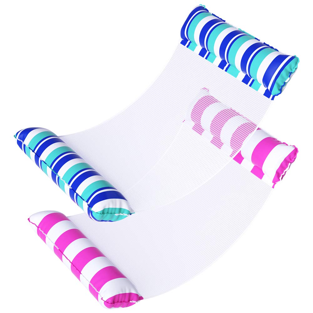 2 Pack Water Hammock Float, Portable Foldable Swimming Pool Lounge Chair Inflatable Floating Lounger for Family Summer Vacation