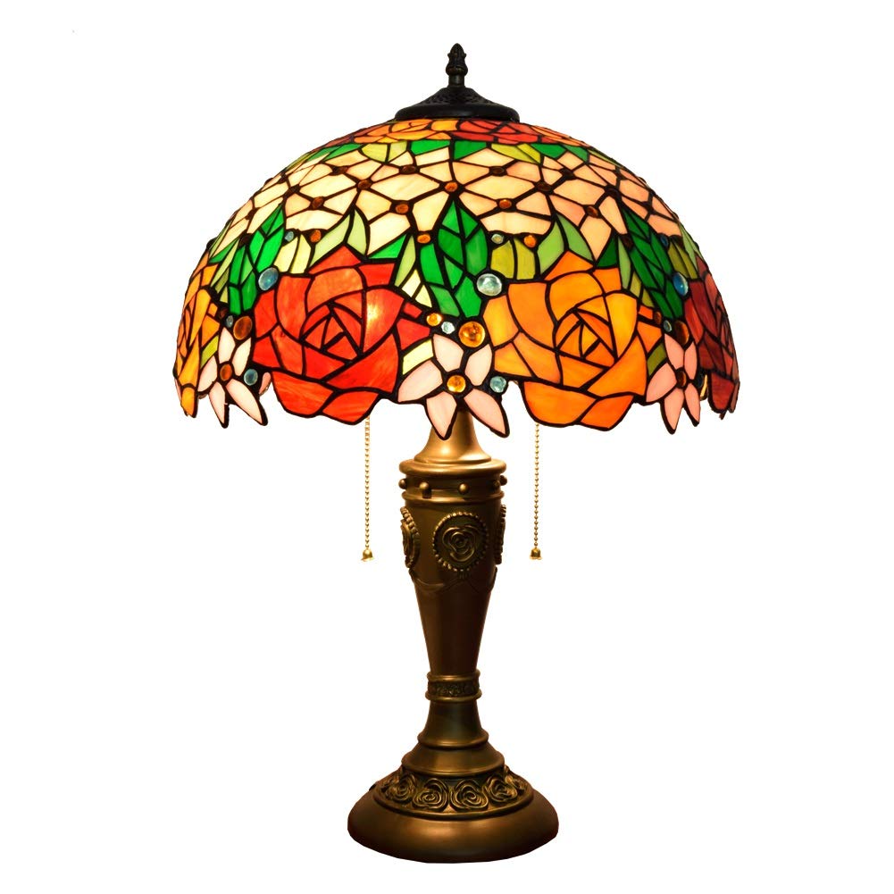 Aioneer 40Cm Tiffany Stained Glass Table Lamp Rose Table Lamp Stained Glass Living Room Lamp Bedside Lamp