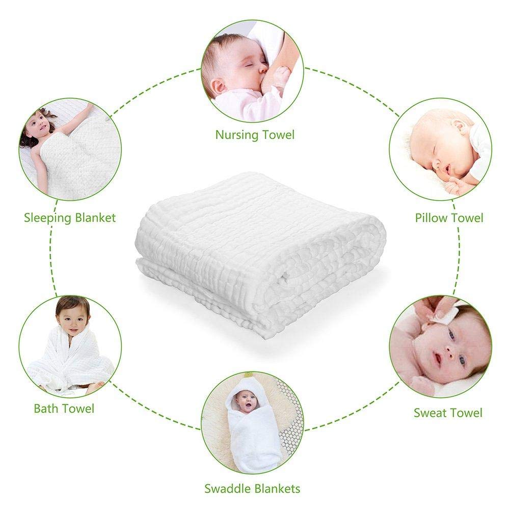 MOM'S HOME Baby Super Soft Absorbent Muslin 6 Layer wash Towel- 100X100 CM - (0-3 Years)- Blue and 5 Muslin naplin Wipes 3