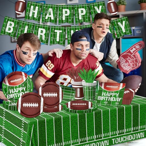 Football Birthday Party Decorations Football Plates Napkins Tablecloth Banner Football Party Supplies Tableware Set for Football Game Day Tailgate Party Decorations, Serve 25 - Image 4