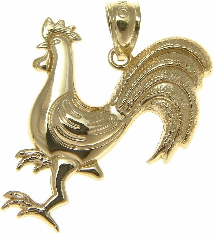 Arthur's Jewelry 14K solid yellow gold shiny rooster chicken charm pendant 20.70mm