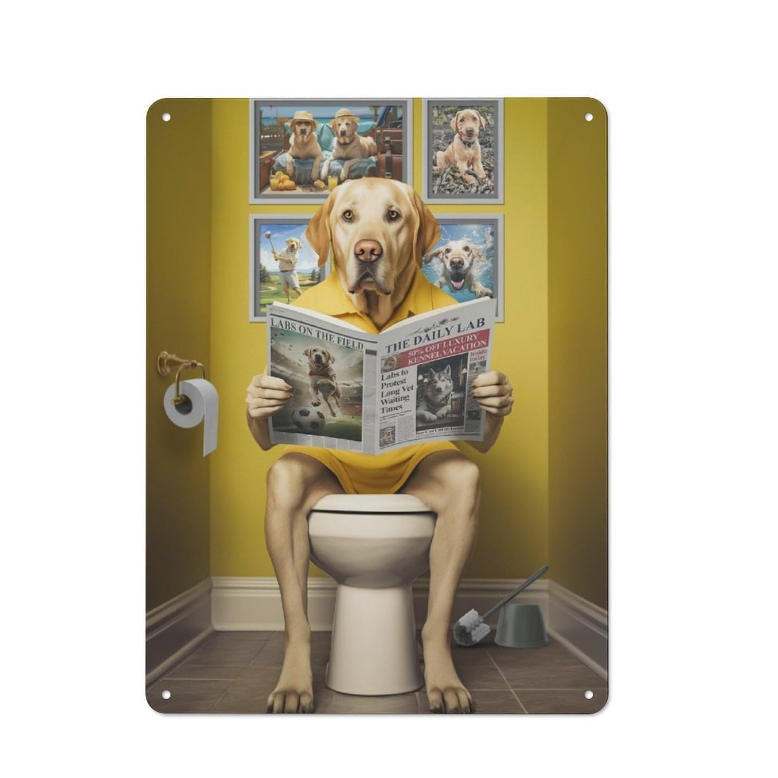 Junmoney Yellow Labrador Toilet Metal Wall Sign 40X30cm Featuring For Garage Wall, A Housewarming Gift For People Furnishing A Garage